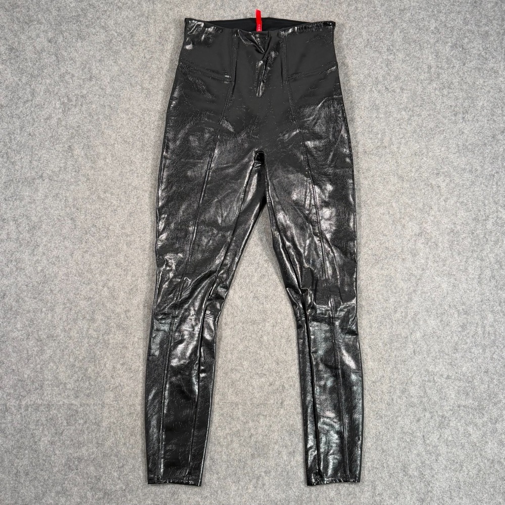 Spanx Black Metallic Faux Leather High Waisted Leggings‎ Women's Size Small